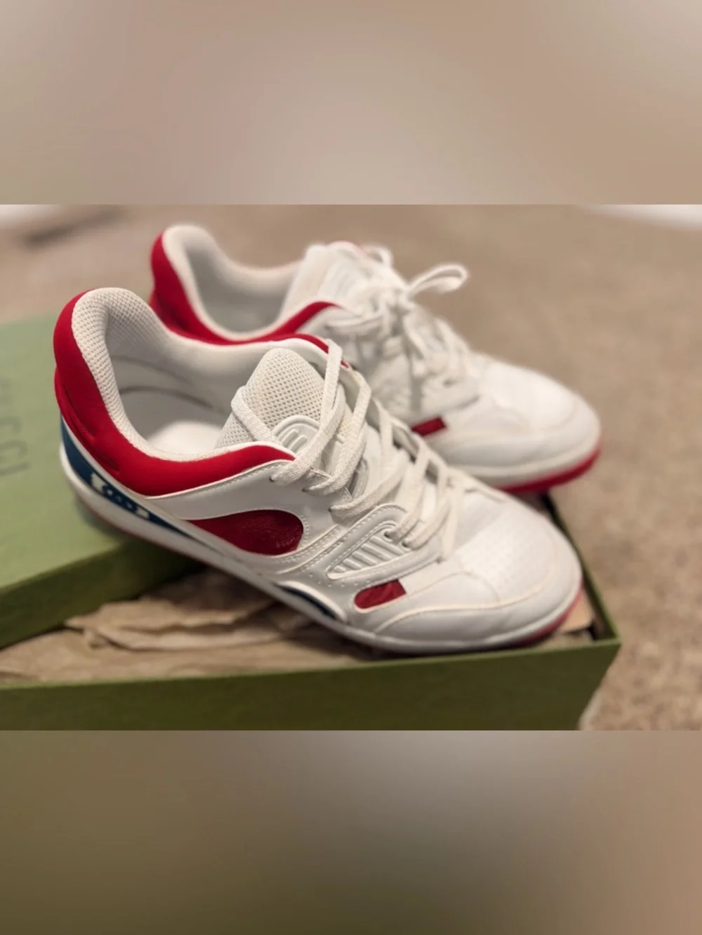 Gucci White, Red & Blue Logo Sneakers - Picture 2 of 6